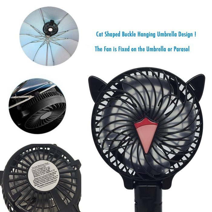 Portable USB Mini Fans with Umbrella Hanging and Metal Clip (Black)