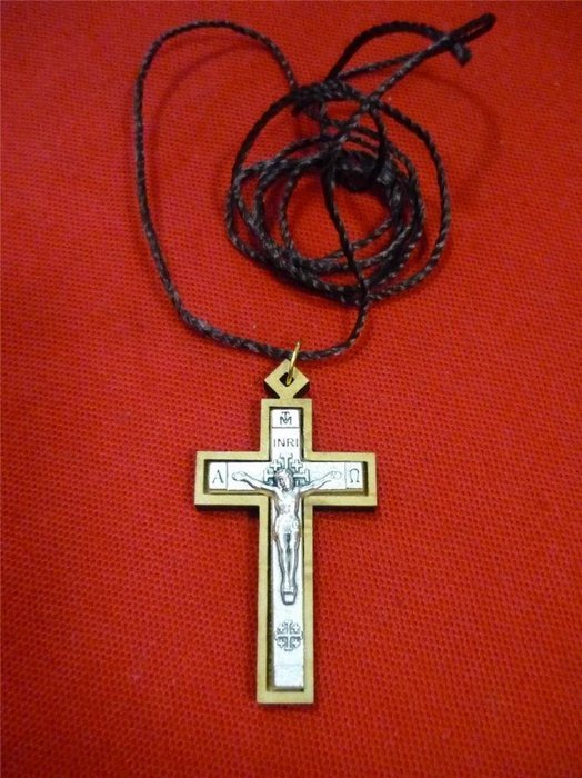 Olive Wood Catholic Silver Plated Cross Crucifix 2" Handmade on Thread Holy Land