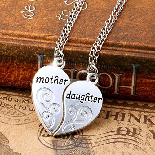 2PC/Set Mom Mother & Daughter Love Heart Pendant Chain Necklace Charm Silver New N2