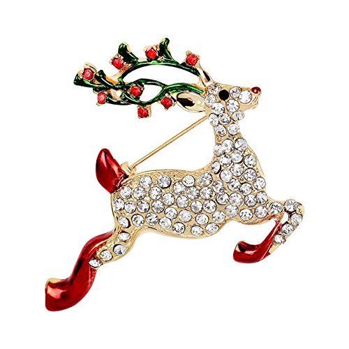 New Rhinestone Crystal Christmas Deer Brooch Pin Brooch Xmas Gift Gold Tone