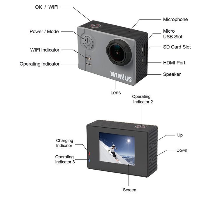 WiMiUS&reg; Waterproof Action Camera 16MP 2K WiFi Sports Camera Ambarella Built-in WiFi Helmet Cam HD Camcorder N13