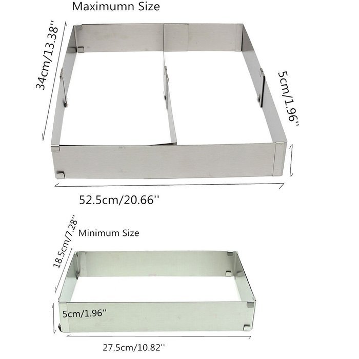 New Stainless Steel Adjustable Rectangle Scalable Mousse Cake Ring Baking Mold N2