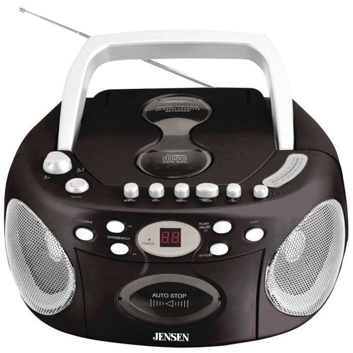 Jensen Portable Stereo AM/FM Radio CD Player & Cassette Recorder with One Touch Recording, Headphone Jack, Aux-in...