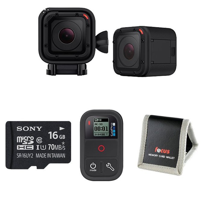 GoPro HERO4 Session + Sony 16GB Memory Card + GoPro Smart Remote + Focus FC-MC3A Memory Card Wallet N2