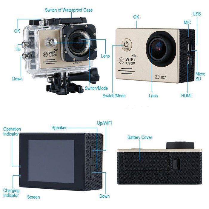 Excelvan SJ6000 WiFi Sports Action Camera Ultra HD 14MP 1080P Waterproof DV Camcorder 170&deg;Degree 2.0 inch LCD... N5