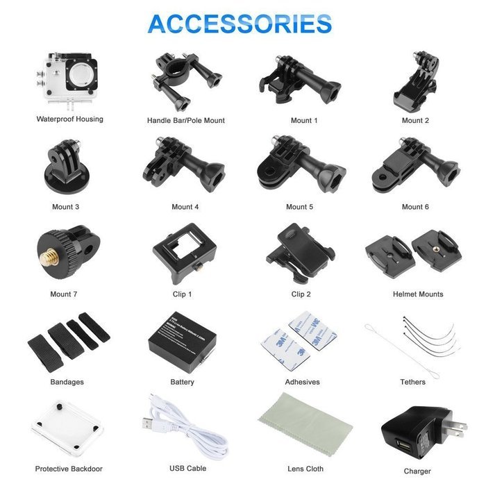 Excelvan SJ6000 WiFi Sports Action Camera Ultra HD 14MP 1080P Waterproof DV Camcorder 170&deg;Degree 2.0 inch LCD... N6