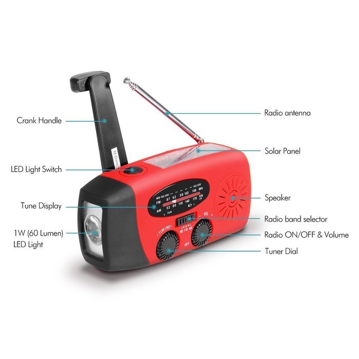 EpochAir Emergency Solar Hand Crank Self Powered AM/FM/NOAA Weather Radio, LED Flashlight, Smart Phone Charger... N11