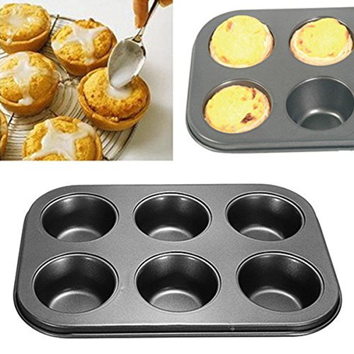 6 Holes Non-Stick Stainless Steel Muffin Cake Baking Pan Cookies Tray ...