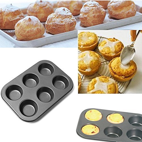 6 Holes Non-Stick Stainless Steel Muffin Cake Baking Pan Cookies Tray N8