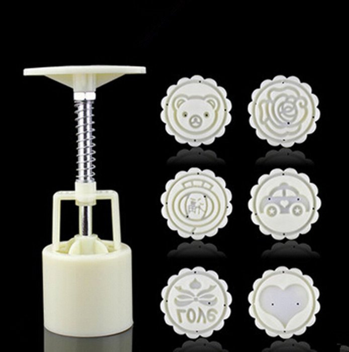 Round Shape Moon Cake Pastry Mold Hand Pressure 50g One Barrel 6 Flower piece baking mold for Mid-Autumn