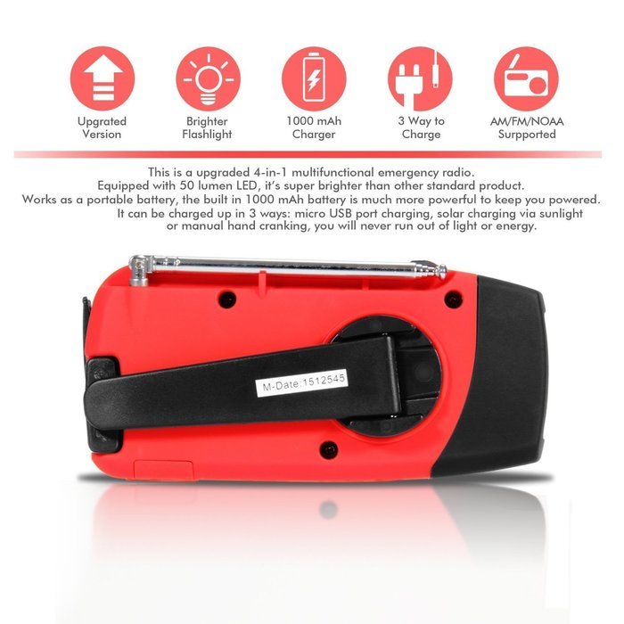 EpochAir Emergency Solar Hand Crank Self Powered AM/FM/NOAA Weather Radio, LED Flashlight, Smart Phone Charger... N17