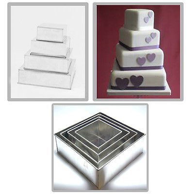 4 TIER CHRISTMAS SQUARE WEDDING BAKING CAKE TINS PANS 6" 8" 10" 12" ALL 4" DEEP