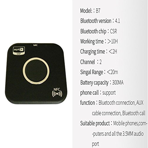 NFC Wireless Bluetooth 4.1 Speaker Hands Free Call adapter Car CSR APTX Wireless Audio Receiver Stereo Two Audio... N7