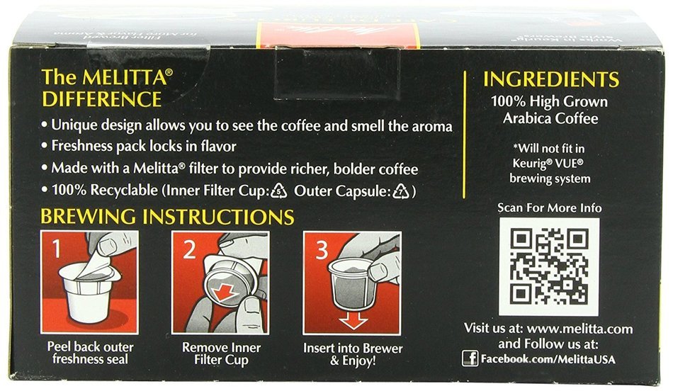 Melitta Single Cup Coffee for K-Cup Brewers, Cafe de Europa Vienna Roast, Dark Roast, 5.08 oz - 12 Count N3