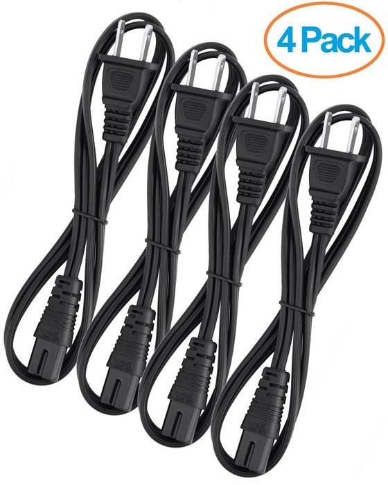 Aurum Cables UL Approved 3 Feet Slot Power Cord ,2 Prong Figure 8 Power Cord Non Polarized Power Cable NEMA 1-... N2