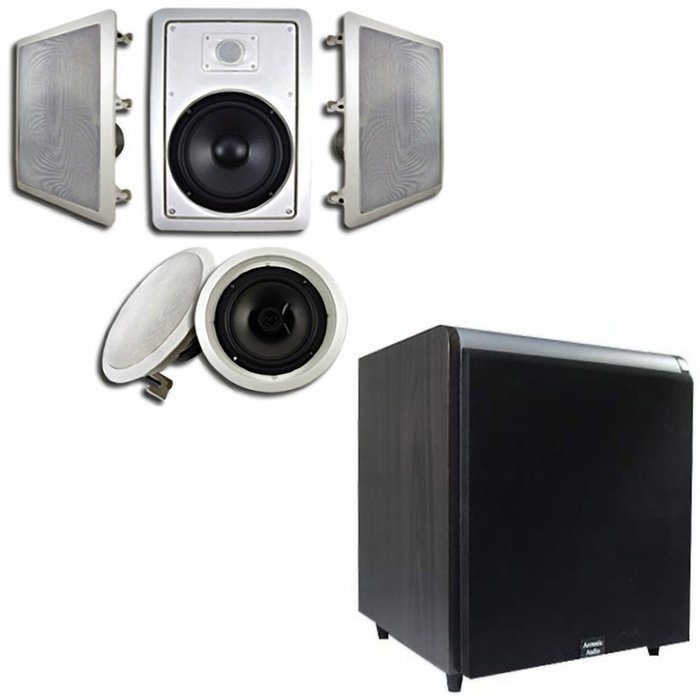 Acoustic Audio HT-85 In-Wall/Ceiling 5.1 Home Theater 8" Speakers and 10" Powered Sub HT-85-HD10B N2