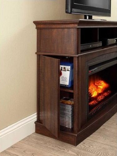 Electric Fireplace Media Entertainment Center with Side Storage Compartments