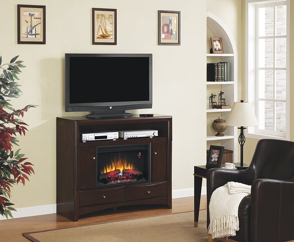 ClassicFlame 26DE9401-W509 Delray Wall or Corner TV Stand for TVs up to 50", Roasted Walnut (Electric Fireplace...