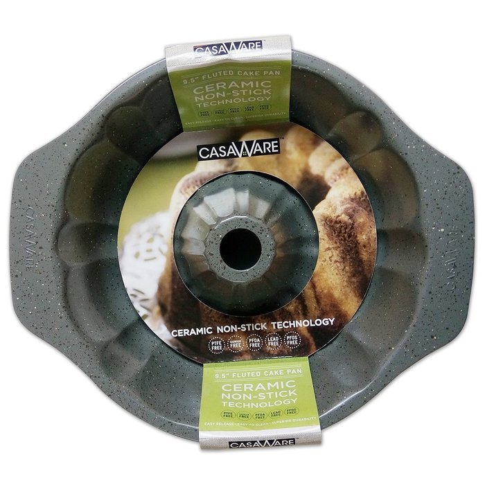 casaWare Fluted Cake Pan 9.5-inch (12-Cup) Ceramic Coated NonStick (Silver Granite) N2