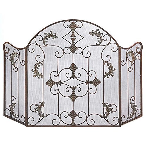 Decorative Foldable Brown Finish Floral 3-Panel Fireplace Screen Features A Dramatic Arched Shape Embellished...