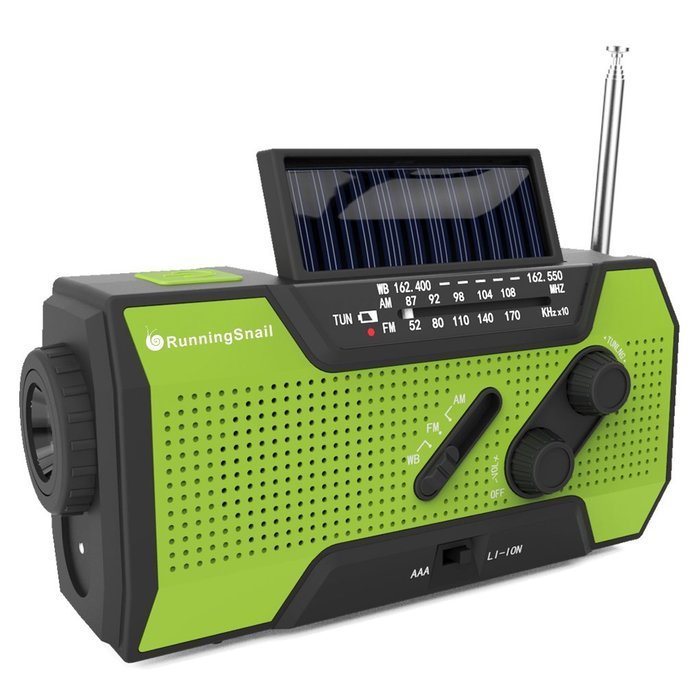 RunningSnail Solar Crank NOAA Weather Radio For Emergency, with 2000mAh Power Bank, Flashlight and Reading Lamp N2