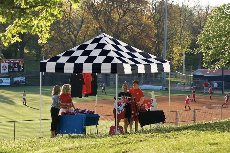 10x10 Straight Leg Pop-up Canopy, American Pride Cover, Black Roller Bag