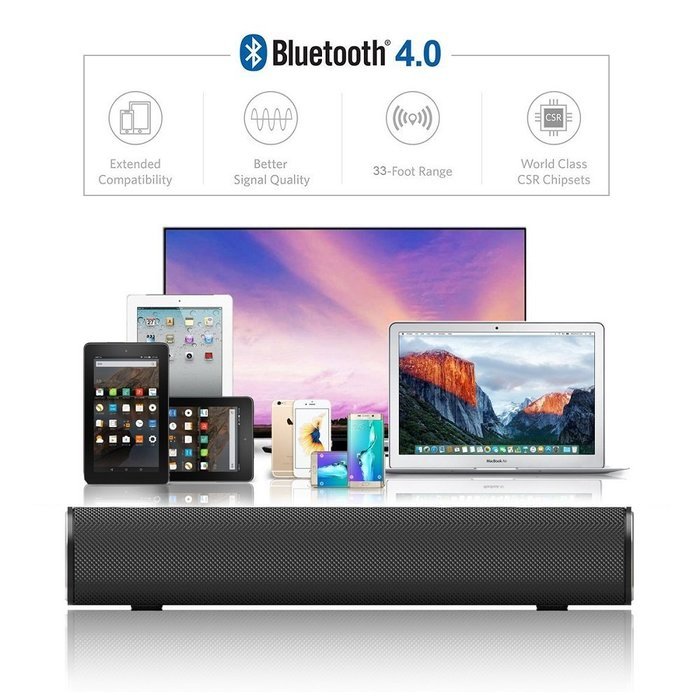 KZY TWS(True Wireless Stereo) Mini Soundbar with 3 Sound Effects, 66-Foot Bluetooth Range & Touch Keys Blutooth... N4