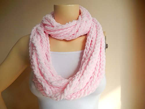 Pale Pink Infinity Scarf-chenille Handmade Loop Scarf -Fringe Knitted Infinity Scarf-extra Long N2