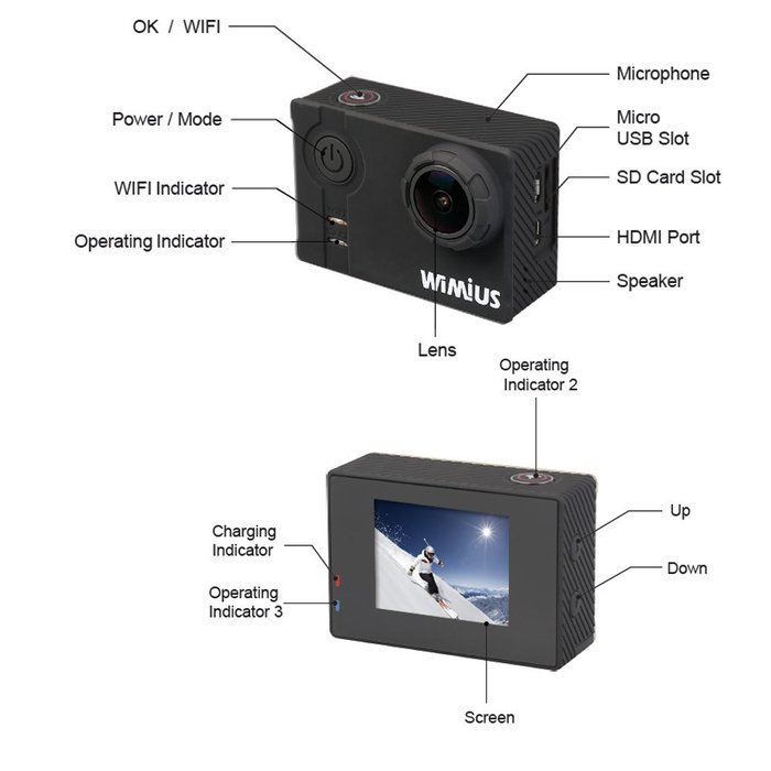WiMiUS&reg; Waterproof Action Camera 16MP 2K WiFi Sports Camera Ambarella Built-in WiFi Helmet Cam HD Camcorder N18