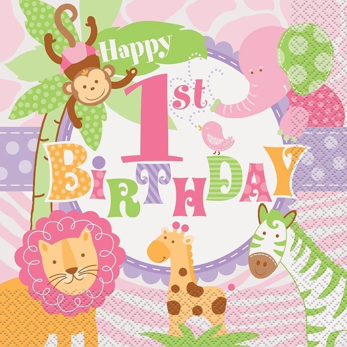 Pink Safari First Birthday Party Blowers, 8ct N18