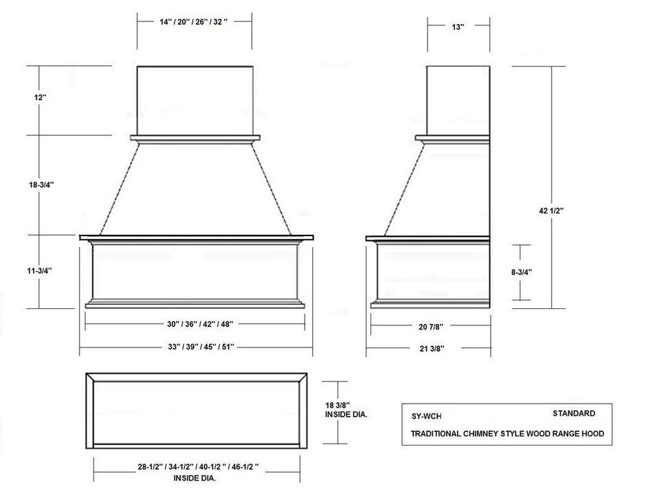 Traditional Style Chimney Wall Hood, 30", Maple - by Castlewood