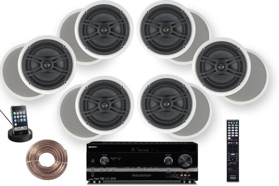 Sony HD Digital Cinematic Sound 770 Watts 7.1 Channel 3D A/V Receiver + Yamaha Natural Sound Custom Install In-Ceiling... N5