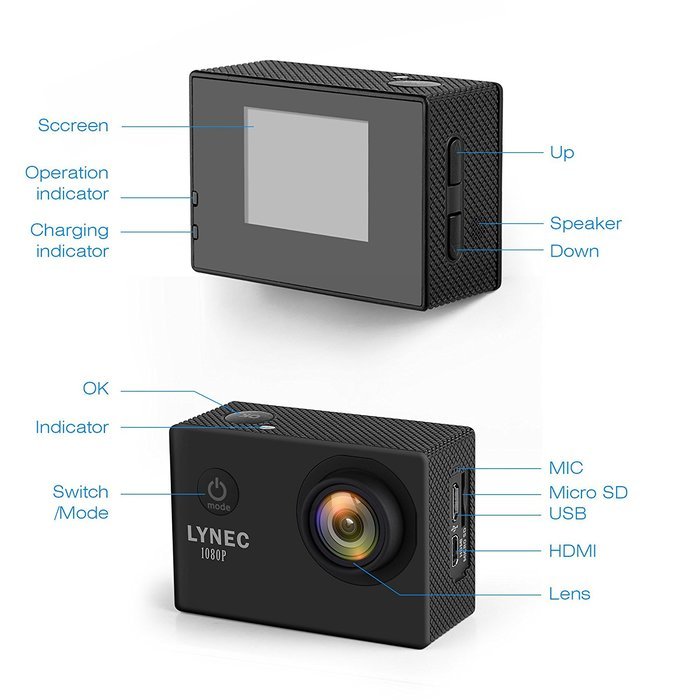 LYNEC 1080P HD 1.5 inch 170&deg; Wide Angle Lens Waterproof DV Camcorder AC65 Outdoor camping Sports Action Camera... N12