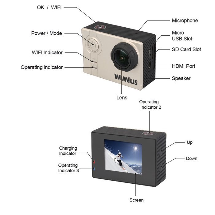 WiMiUS&reg; Waterproof Action Camera 16MP 2K WiFi Sports Camera Ambarella Built-in WiFi Helmet Cam HD Camcorder N27