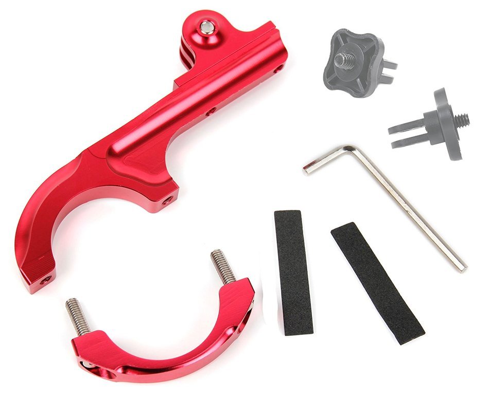 DURAGADGET Ultra-Strong Forged Aluminium Handlebar Mount in Red For GoPro Hero 4 (Black & Sliver), HERO, 3+, 3... N5