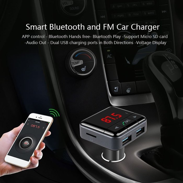 Car Bluetooth Charger, LESHP 4.0 Car Music FM Player Dual USB Charger Support APP Control N5