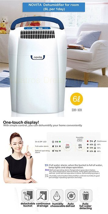 Novita Dh-103 Dehumidifier Humidity Control Low Noise White Color