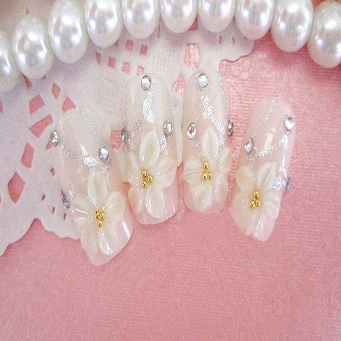 Spritech(TM) 24 Pre Design Elegant Flower Bling Rhinestone Fake Nail Piece for Bride Salon Laday Daily Use N12