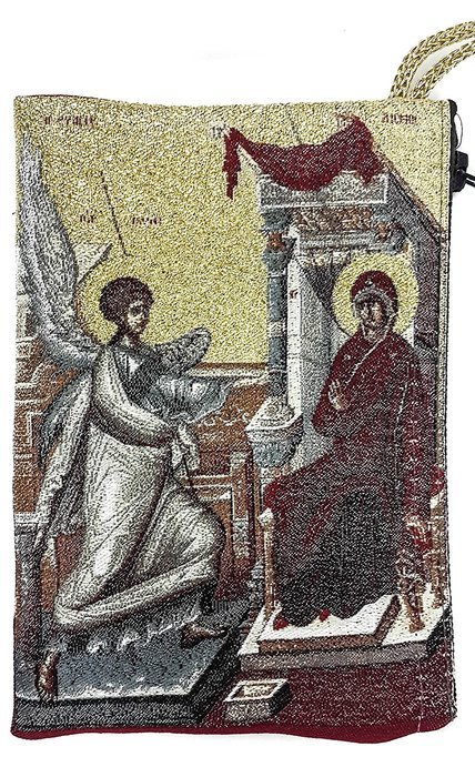Annunciation of Virgin Mary Rosary Icon Pouch Tapestry Prayer Keepsake Case 5.7" N2