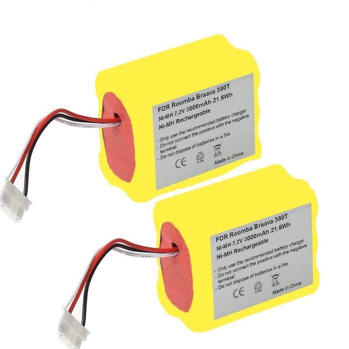 2 Pack 7.2v 3000mAh Nimh iRobot Mint 5200B 5200 Replacement Battery for irobot braava 380t floor mopping robot... N2