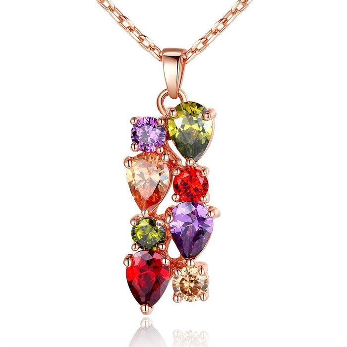 Morenitor[TM]Jewelry Set 18K Gold Plated CZ Cubic Zirconia Multi Color Flower Pendant Necklace Stud Earring Matching... N3