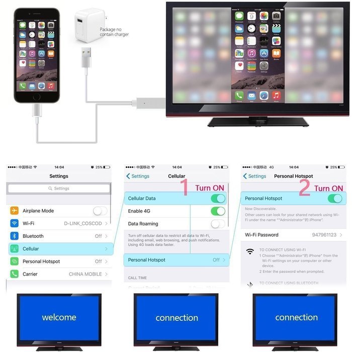 HDMI Cable For iphone to TV, 6.4Ft MHL To HDMI Cable 1080P HDTV Cable Adapter For iphone 7 iphone 7 plus iPhone... N8