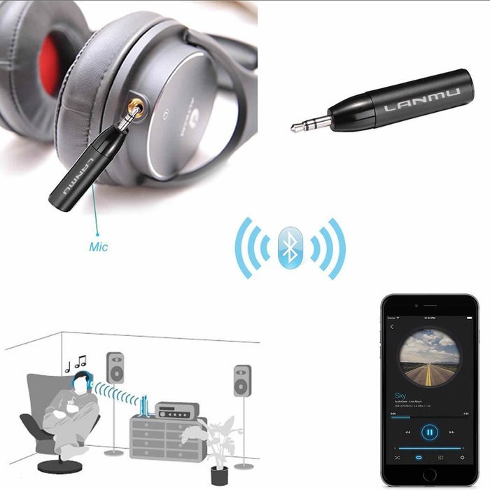 LANMU Black Audio Aux 3.5mm Mini Bullet Bluetooth ,Bluetooth Receiver,Bluetooth Adapter,Hands-Free Car Kits,Bluetooth... N6
