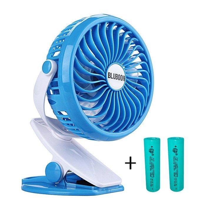 BLUBOON Clip on Fan Battery Operated Fan Portable for Baby Stroller 5" (Blue with Two Battery)