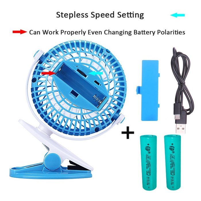 BLUBOON Clip on Fan Battery Operated Fan Portable for Baby Stroller 5" (Blue with Two Battery) N2