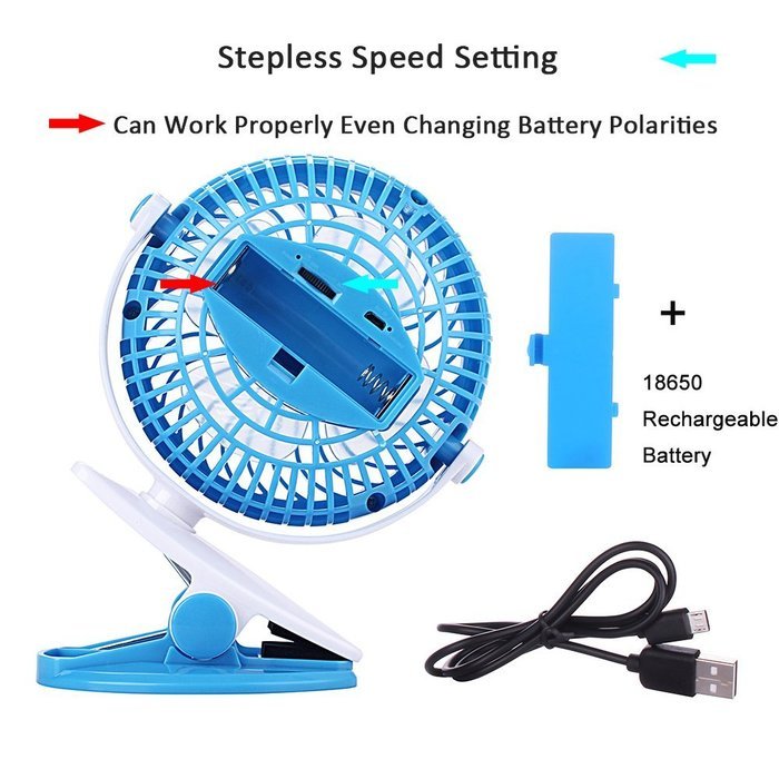 BLUBOON Clip on Fan Battery Operated Fan Portable for Baby Stroller 5" (Blue with Two Battery) N4