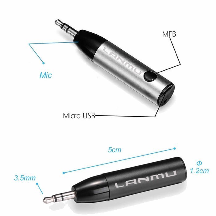 LANMU Black Audio Aux 3.5mm Mini Bullet Bluetooth ,Bluetooth Receiver,Bluetooth Adapter,Hands-Free Car Kits,Bluetooth... N7