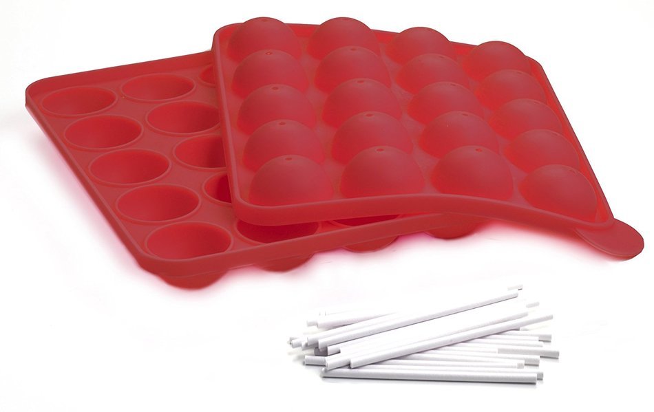 Norpro 3602 Silicone Cake Pop Pan with 20 Reusable Plastic Sticks, Red N4