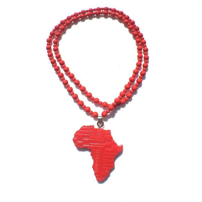 Africa PRIDE Hand made resin Red African Map style Pendant BEAD NECKLACE CHAIN N2