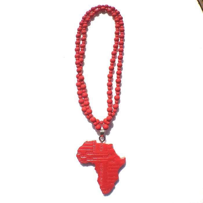 Africa PRIDE Hand made resin Red African Map style Pendant BEAD NECKLACE CHAIN N3